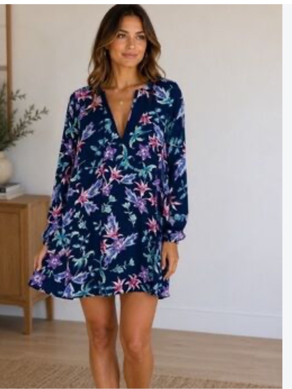 Show Me Your MuMu Navy Floral Long-Sleeve Keyhole Dress